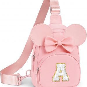 YOOLIFE Birthday Gifts for 2 3 4 5 6 7 8 Year Old Girls Kid Purse, Initial Sling Bag Crossbody Bag for Little Girl Purse, Small Fanny Pack for Girls, Personalized Gifts for Daughter Sister, Pink (A)