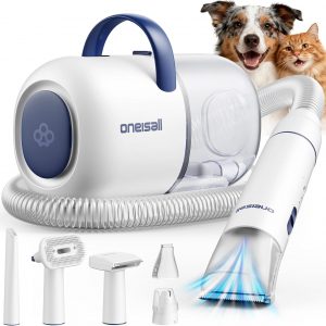 oneisall Dog Grooming Vacuum, 15000Pa Pet Vacuum Kit Shedding 99% Pet Hair, Dog Grooming Clippers with Trimmer Nail Grinder, ≤ 59dB Quiet Brush with 6 Tools, 2L Canister for Home Cleaning,Cozy SE 2