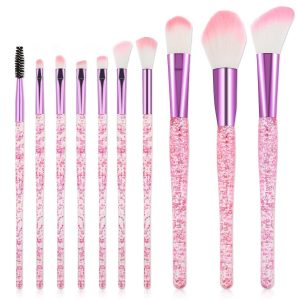 10 PCS Glitter Crystal Makeup Brush Set Cute Makeup Brushes Bling Professional Concealer Eye Shadow Eyeliner Blush Lip Blending Synthetic Brushes Tools Kit Face Cosmetics Blending Brushes for Women