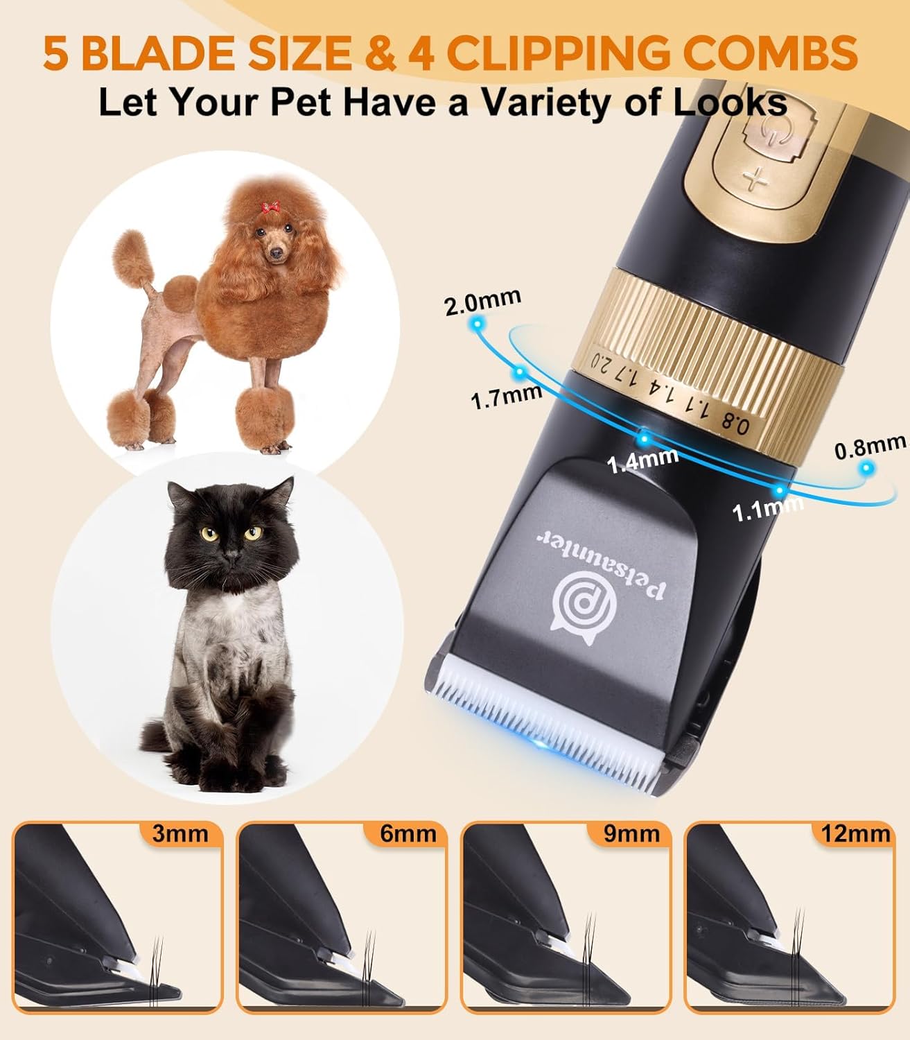 Dog Clippers for Grooming, 4-Speed & LCD, Low Noise Electric Trimmer for Grooming, TypeC Rechargeable Dog Hair Clippers, Super Quiet for Dogs & Pets with Thick or Heavy Coats(C95) - Image 4