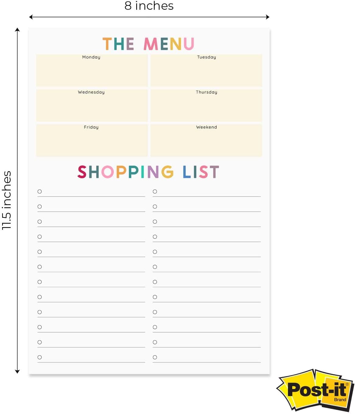 Colorful Meal Planner Sticky Note Pad / 50 Sheets / 8" x 11.5" Grocery List Sticky Notes/Weekly Menu and Shopping List/Made in The USA - Image 3