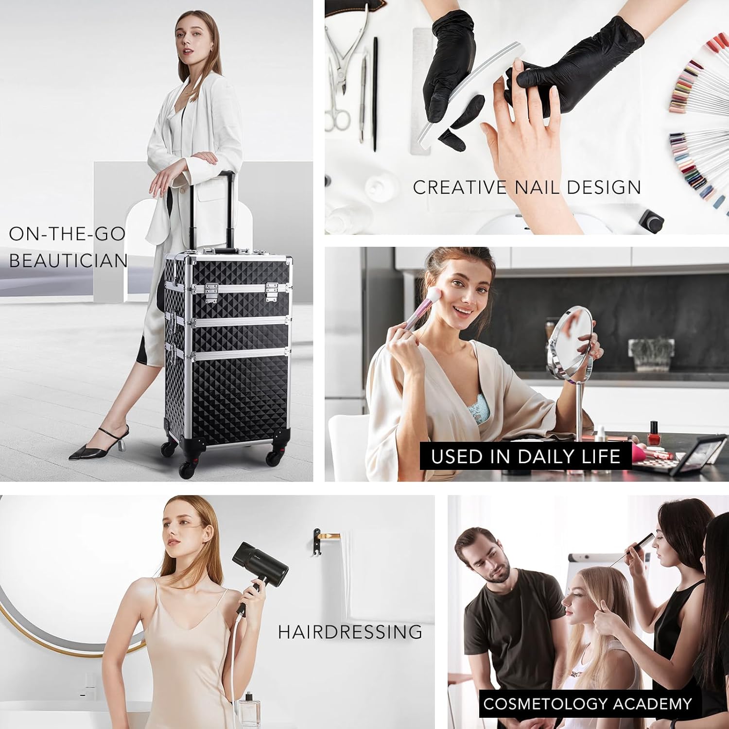 FRENESSA 3 in 1 Rolling Makeup Train Case Professional Cosmetic Trolley Large Storage with Keys Swivel Wheels Salon Barber Case Traveling Cart Trunk for Make Up Hairstylists Nail Tech, Vintage Black - Image 3