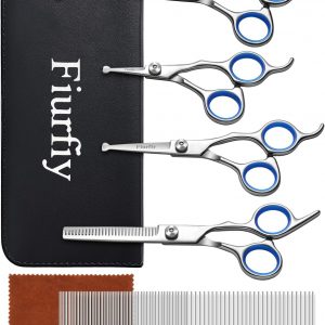 6-in-1 Dog Grooming Scissors - Professional Stainless Steel Hair Cutting Kit with Safety Rounded Tips, Ergonomic Soft-Grip Handles for Small & Large Dogs, Cats