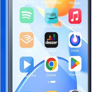 80GB MP3 Player with Bluetooth and WiFi, Android MP3 & MP4 Players with 4" Touchscreen and Speaker, Spotify Music Player with FM Radio, Audible, Amazon Music, Play Store (Blue)