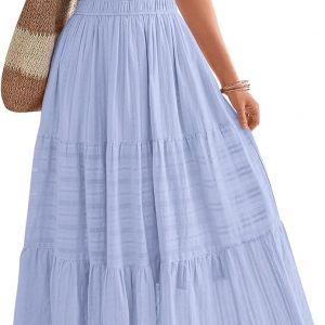 BTFBM Womens Summer 2026 Casual Midi Maxi Dresses Lightweight Short Sleeve V Neck Elastic Waist Boho Beach Dress Pockets