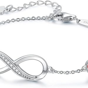 CDE Valentine's Day Gift Infinity Heart Birthstone Charm Link Bracelet for Women 925 Sterling Silver Adjustable Mother's Day Christmas Day Gift Anniversary Birthday Jewelry for Wife Girlfriend Her