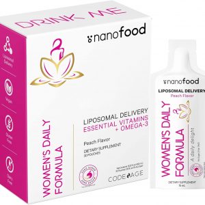Codeage Liposomal Women's Daily Vitamins Liquid Pouch Formula, Vegan Omega-3 Liquid Multivitamin Supplement, Biotin, Vitamins A, B, C, D, E, Riboflavin, Berry - Non-GMO - 30 Pouches