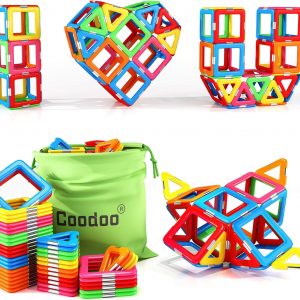 Coodoo Upgraded Magnetic Blocks Tough Tiles STEM Toys for 3+ Year Old Boys and Girls Learning by Playing Games for Toddlers Kids, Compatible with Major Brands Building Blocks - Starter Set