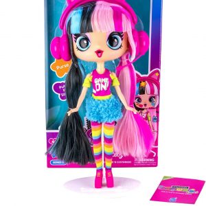 Decora Fashion Girlz Doll – Pixelz Gamer Girl 11” Poseable Fashion Doll with 50+ Surprises, Fabric Outfit, Removable Puffy & Flat Stickers, Headset & Accessories, Collectible Doll for Kids Girls 4-9
