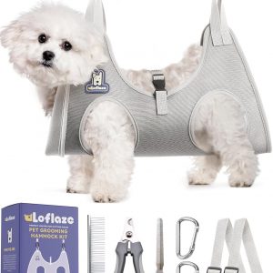 Dog Grooming Hammock Harness for Dogs & Cats with Pet Nail Clipper Trimmer - Cat Hanger Sling for Trimming Clipping Nails- Dog Hammock Restraint Bag for Small Medium Large pet （ Grey S ）