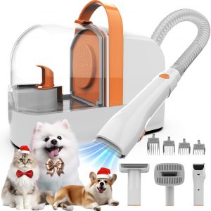 Dog Grooming Vacuum, Dog Grooming Kit with Pet Clippers, 12,000Pa Pet Hair Vacuum for Dogs, Low Noise Home Cleaning Tool in 1, PG10