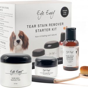 Eye Envy Dog Tear Stain Remover Starter Kit with ProPowder Brush | Stain Solution, Applicator Pads, Stain Powder and Large Applicator Brush | Lasts 30-45 Days