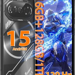 FOSSIBOT F114 16GB +128GB/2TB Android 15 Rugged Cellphone,120HZ Rugged Unlocked Phone,6.67" HD+ Gaming Rugged Smartphone,Octa Core 50MP Main Camera 5000 mAh Battery IP68/IP69K Waterproof Phone | 2026 black
