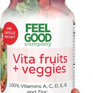 FeelGood Superfoods Vita Fruits and Veggies Capsules - 25 Superfood Ingredients, Fruit and Vegetable Multivitamin, 60 Count - for Men and Women - Vitamins A, C, D, E, B and Zinc