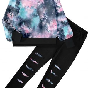 Girls Clothes, Girls Outfits Tie Dye Sweatshirt Tops and Leggings Sweatpants 2 Piece Fall Winter Clothes Set 6-16T