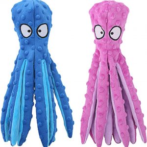 HGB Squeaky Dog Toys - Octopus No Stuffing Crinkle Plush Large Dog Toys to Keep Them Busy, Interactive Puppy Teething Chewing Pet Supplies for Chewer, Small, Medium, Large Breeds, 2 Pack