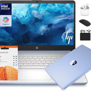 HP 14 Laptop Student Business 2025 Flagship Computer, AI Copilot, 4-Core 13th Gen Intel CPU, 16GB RAM 628GB Storage (128GB UFS+ 500GB Ext), 1-Yr Office 365, Long Battery HubxcelAccessory Win 11S Blue