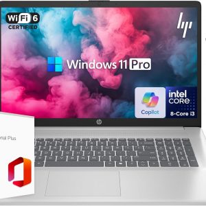 HP 17 Laptop 2025 Business Student, AI Copilot, 17.3" HD+ Computer, 8-Core Intel i3 CPU, 16GB RAM, 1TB Storage (512GB SSD + 500GB Ext), Wi-Fi 6, MarxsolAccessory, Lifetime Office 2024, Win 11 Pro