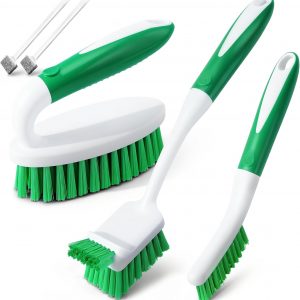 Holikme Cleaning Brush Set for Household Use, Scrub Brush, Kitchen Brush, Tile Lines Brush for Bathroom, Floor, Tub, Shower and Kitchen Surface (Green)