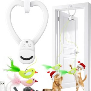 Interactive Cat Toys for Indoor Cats: Automatic Flying Bird Feather Wand Chase Exercise Enrichment Stimulation, USB Rechargeable Durable Safe Hanging Toy for Bored Kittens Adult Multi Cat Households