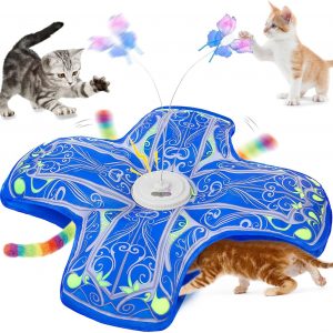 Interactive Cat Toys for Indoor Cats,[Newly Upgraded] Rechargeable Touch Activated Hide and Seek Kitten Toys for Bored Indoor Adult Cats with Fluttering (Blue)