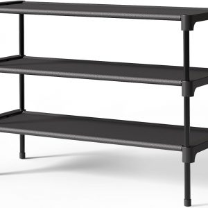 Kitsure Shoe Rack - Non-Woven Shoe Rack Shelf, Shoe Organizer for Closet, Entryway, Garage & Corridor, Stackable Shoe Shelves, 27.5" Wide - 3 Tier, Black