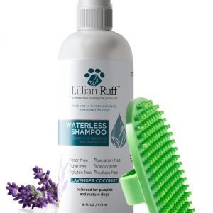 Lillian Ruff Waterless No-Rinse Dog Dry Shampoo Spray with Hydrating Essential Oils - pH-Balanced Dry Shampoo for Dogs - Clean, Condition, Detangle & Deodorize Dry, Sensitive Skin (16oz/Brush)