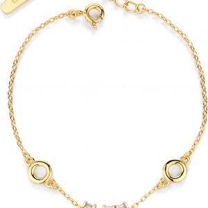 Limited Edition 18K Gold Plated 925 Sterling Silver Baguette Stones Station Bracelet for Women