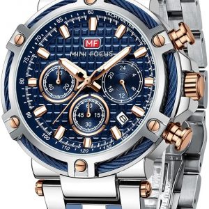 MF MINI FOCUS Business Men Watches (Chronograph/Waterproof/Luminous/Calendar/24 Hours) Big Face Stainless Steel Band Watches for Men