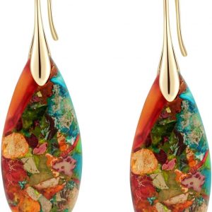 Natural Healing Stone Fishhoop Dangle Drop Earrings Statement Gold silver earrings