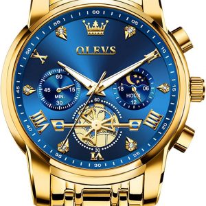 OLEVS Men's Stainless Steel Chronograph Watch, Large Face Easy to Read Roman Numerals Diamond Accented Analog Dress Watches for Men, Elegant Waterproof Luminous Male Quartz Wristwatch