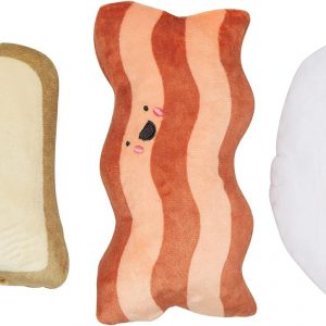 Pearhead Barkfast Dog Toys, Set of 3, Plush Pet Squeaker Toys, Breakfast Dog Toy Set, Toast Bacon & Egg Toy Set, Must Have Pet Accessories for Pet Owners