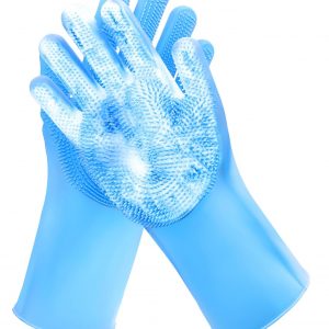 Pet Grooming Gloves—Heat Resistant Dog Washing Gloves with High-Density Teeth, Dog Bath Scrubber with Enhanced Five Finger Design, Silicone Gloves for Dogs and Cats Bathing, Massage (Blue)