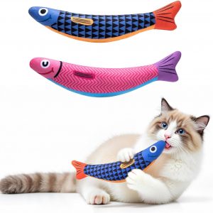 PetBusy Cat Toys with[5000mg A+Natural Catnip &Silvervine] [Baby Grade] Interactive Soft Chew Kicker Cat Toys for Indoor Cats & Kittens, [Crinkle &Bell] Fish Sound Toy, Drives Bored Cat Crazy with Fun