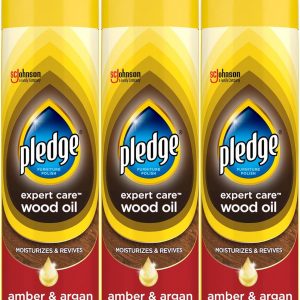 Pledge Moisturizing Wood Oil, Furniture Reviving Spray, Amber & Argan Scent, 9.7oz (Pack of 3)