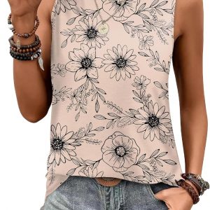 Sampeel Womens Tank Tops Eyelet Loose Casual Summer Tops Crew Neck Basic Sleeveless Shirts Trendy 2026