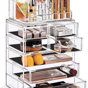 Sorbus Acrylic Makeup Organizer Set, 7-Drawer Vanity & Countertop Cosmetic Storage with Small & Wide Compartments, CLear Makeup Storage for Brushes, Jewelry – Holiday Gift for Women & Teens