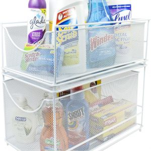 Sorbus® Cabinet Organizer Set—Mesh Storage Organizer with Pull Out Drawers—Ideal for Countertop, Cabinet, Pantry, Under the Sink, Desktop and More (White Two-Piece Set)