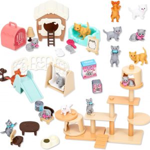 TQQFUN 43-Piece Cat Figurine Playset - Realistic Pet Care Center Role Play Toys for Kids, Toddlers, Boys and Girls