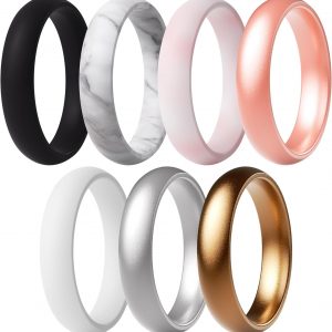 ThunderFit Women’s Silicone Engagement Rings, 5.5mm Wide, 2.1mm Thick, Wedding Rubber Bands, Variety Multipack 2/3/4/7