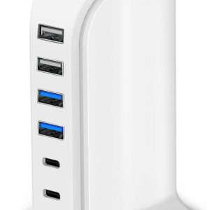 USB Charger Upoy, Charging Station for Multiple Devices 45W, Fast Charging Blocks with Dual Type C Ports, USB Charging Hub Organizer Multiport for iPhone, Ipad, Kindle, Travel Accessories