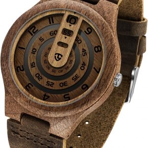 Wooden Watches for Men Handmade Unique Design with Leather Strap, Analog Quartz Mens Watch, Gift for Men