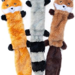 ZippyPaws Skinny Peltz - No Stuffing Dog Toy Pack to Keep Them Busy, for Medium and Large Dogs, Squeaky Pet Toys, Unstuffed Chew Toys, Soft Plush Variety Pack, Fox, Raccoon, and Squirrel - 18"