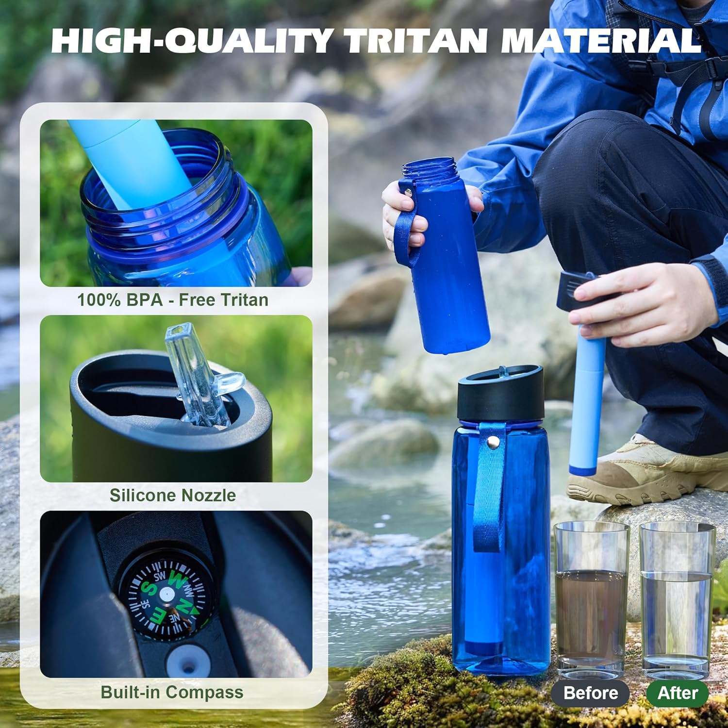 Premium Hiking Camping Backpack Set, Casual Style with Inflatable Sleeping Pad, Trekking Poles, Monocular, Water Filter Bottle & LED Headlamp - Adventure Essentials for Outdoor Explorers - Image 7