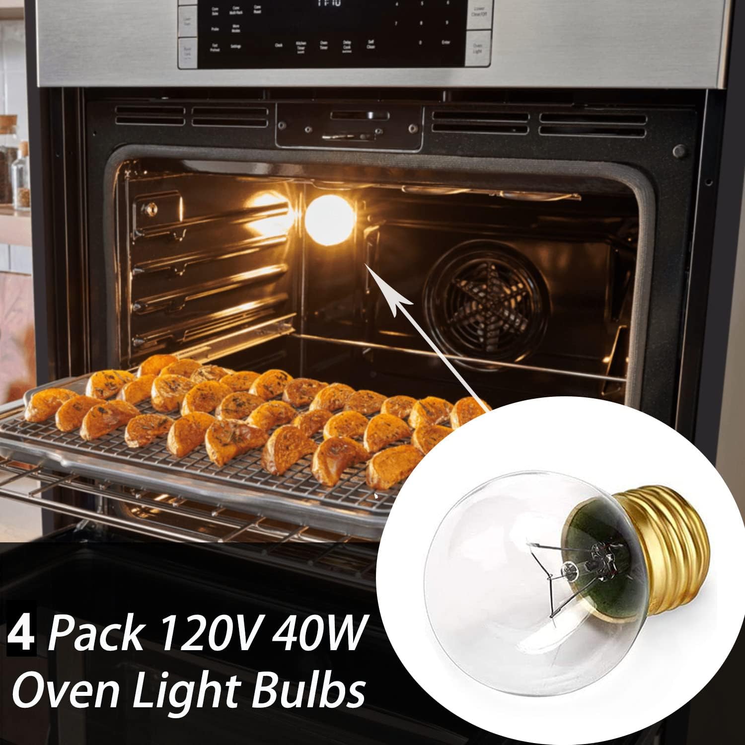 Oven Light Bulb, 40 Watt Appliance Bulb Fit for Whirlpool GE Maytag Ken-More Oven Microwave Refrigerator, G45 E26/E27 Medium Brass Base, 110v/120v/130v, High Temp - 4 Pack - Image 4