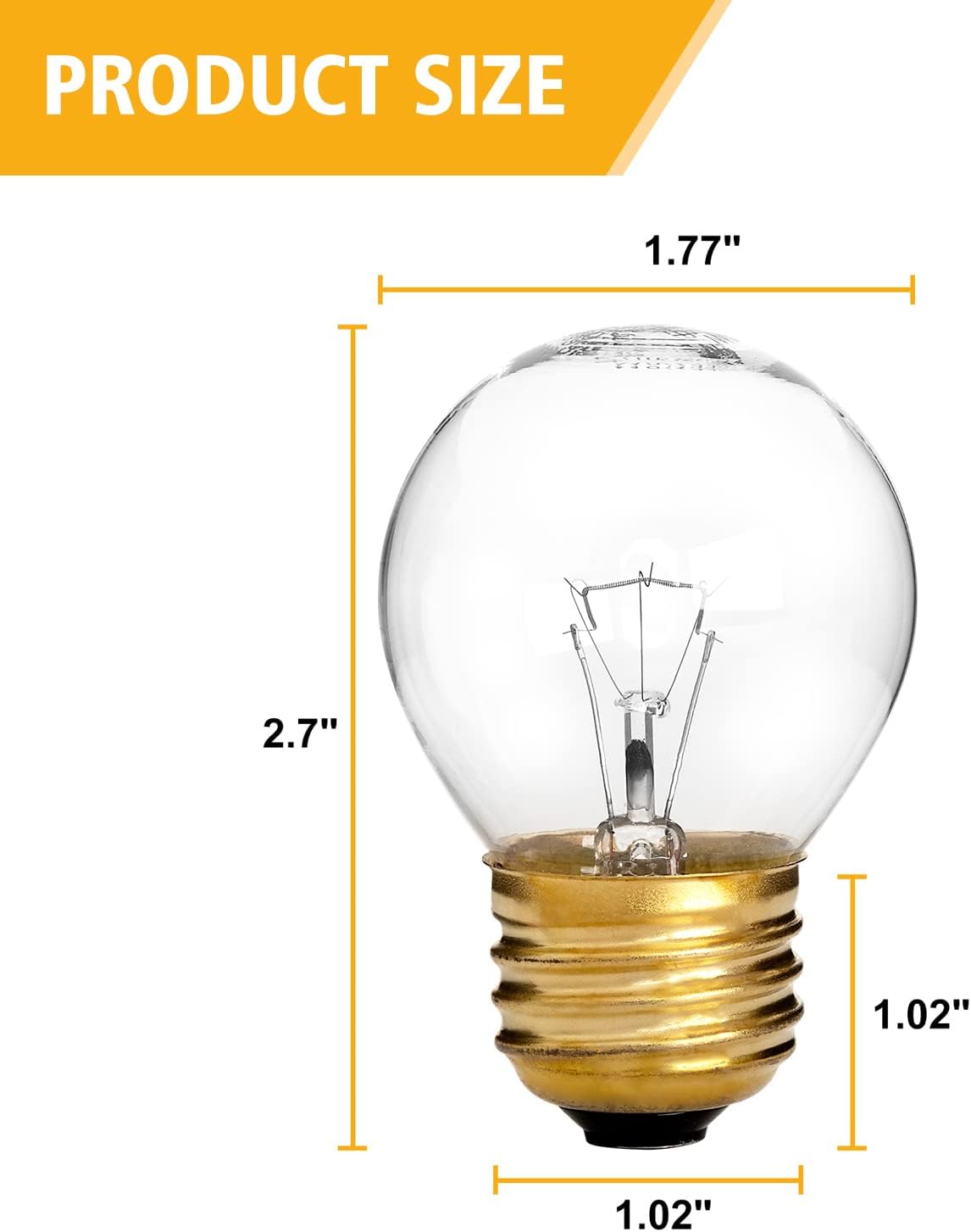 Oven Light Bulb, 40 Watt Appliance Bulb Fit for Whirlpool GE Maytag Ken-More Oven Microwave Refrigerator, G45 E26/E27 Medium Brass Base, 110v/120v/130v, High Temp - 4 Pack - Image 5