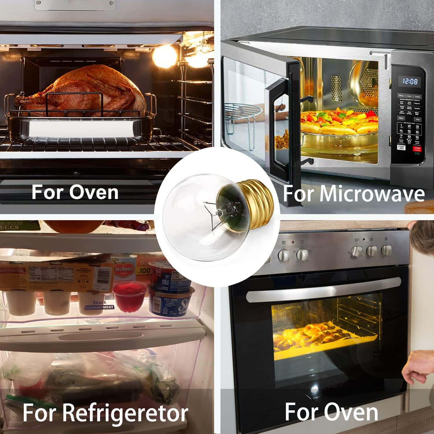 Oven Light Bulb, 40 Watt Appliance Bulb Fit for Whirlpool GE Maytag Ken-More Oven Microwave Refrigerator, G45 E26/E27 Medium Brass Base, 110v/120v/130v, High Temp - 4 Pack - Image 6